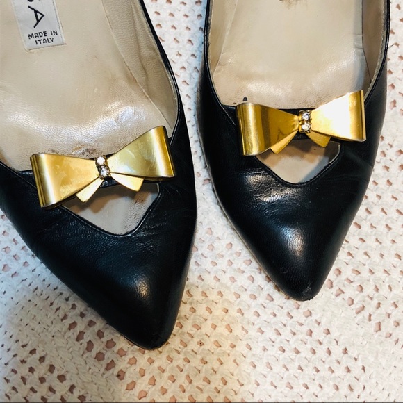 HEELS Vintage 1985 Via Spiga leather w/brass bow - Picture 2 of 4